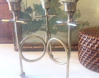 Vintage Brass Star Candleholder, Christmas Three Star Candelabra, French Horn, Candlestick Holder, Golden Star Candlestick Holder,
