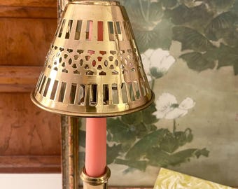 Vintage Brass Candle Follower and  Cut-Out Shade, Elegant Table Decor