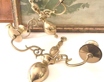 Vintage  Brass Candlesticks Wall Sconces, Wall Gallery Decor, Grandmillennial Decor