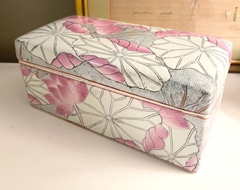 Vintage Chinoiserie Lotus Chinese Ceramic Box,Hand Painted Lidded, Vintage Gift, Grandmillennial Decor, Home Office Decor, Famille Rose