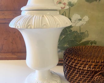Vintage Italian Pottery White Lidded Urn, Tuscany Decor, Decorative Vessel,