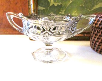 Vintage Tiffin-Franciscan Athenia Silver Encrusted Footed Glass Bowl, Two Handled Open Jelly Bowl