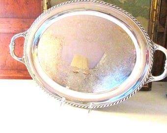 Vintage Wm Rogers Silver Plated Butler's Tray, Tea Service Tray, Ottoman Decor, Bar Tray