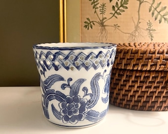 Chinese Blue and White Flower Pot, Chinoiserie Chic, Cobalt Blue Small Jardiniere