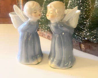 Vintage Eda Mann Kissing Angels Figurines, Candle Holders, Christmas Decor, Milano Porcelain Sculpture