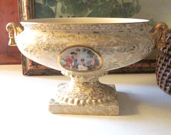 Vintage England Empire Ware Pedestal Compote, Romantic Cachepot, Granny Chic Decor, Fragonard Style Planter