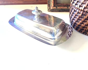 Vintage Wallace Butter Dish With Glass Liner, Old Guilford Pattern 907, Silver Plated, Thanksgiving Table Decor