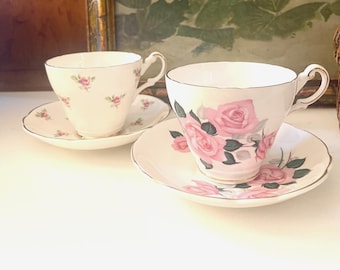 Two England Vintage Teacups and Saucers, English Floral Teacups, Vintage Tea Party Cups, Mother's Day Tea, Grandmillenial