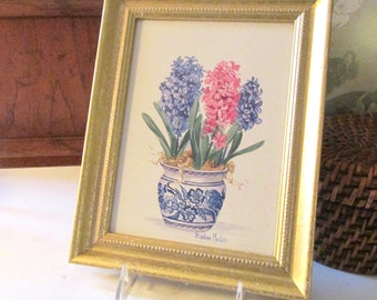 Vintage Barbara Mock Hyacinth Chinoiserie Framed Print, Small Picture, Wall Gallery Decor, Grandmillennial Style