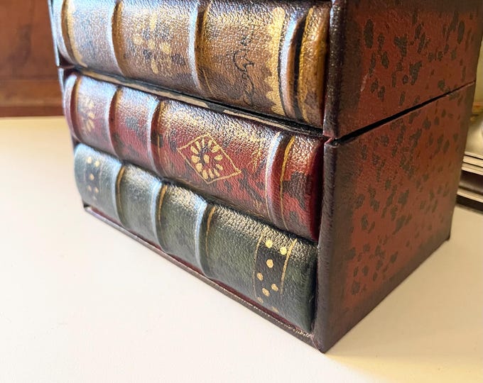 Stackable Books Decor Vintage Faux Stacking Book Storage Box, Library Decor, Home Office Bin ...