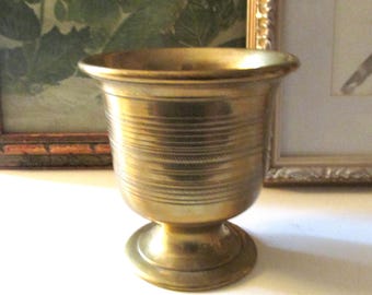 Vintage Solid Brass Footed Mortar Vase, Brass Decor, Boho Planter, Brass Vase