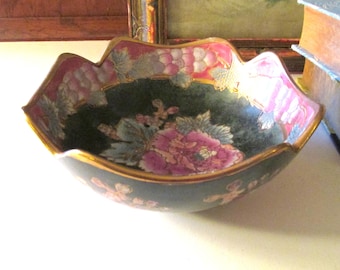 Vintage Small Chinoiserie Accent Bowl, Hand Painted Floral Catchall, Decorative Bowl, Coffee or Entry Table Decor