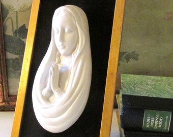 Vintage Praying Madonna, Religious Wall Decor, White Porcelain Mary, Wall Gallery Decor