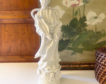 Vintage Guanyin Blanc de Chine Oriental Figurine, Homco Japanese Porcelain, Chinoiserie Chic, White Porcelain