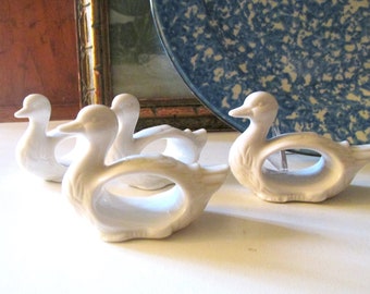 Four Vintage Shafford Design Napkin Rings, White Porcelain Duck Napkin Rings, Grandmillenial, Farmhouse Chic