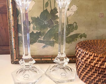 Vintage Pair of Imperial Crystal Candlesticks, Multi Sided Glass Candle Holders, Traditional Decor