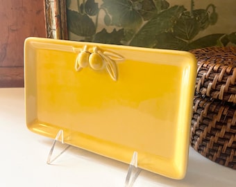 Vintage Portugal Made Olive Appetizer Tray, Yellow Small Cracker/Cheese Plate, Williams Sonoma, Tuscany Decor