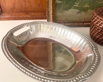 Vintage Wilton Armetale "Flutes and Pearls" Aluminum Serving Bowl, Fruit or Bread Bowl, NOS