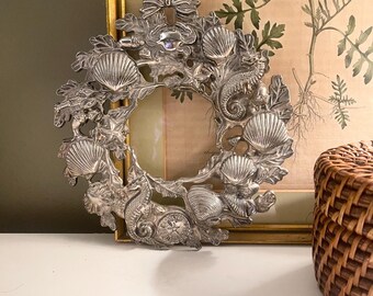 Vintage Silver Plated Seahorse Wreath Trivet, Coastal Wall Decor