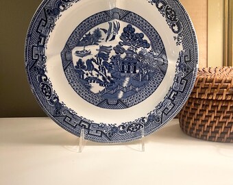 Vintage Woods Ware England Blue Willow Grill Plate, Restaurant Ware, Blue Flow