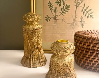 Vintage Set of Gilded Tassel Candle Holders, Home Interiors, Mantel Decor,