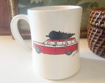Vintage  LL Bean Christmas Mug, Made In USA, Red Truck with Tree, Large Christmas Mug, Holiday Gift,