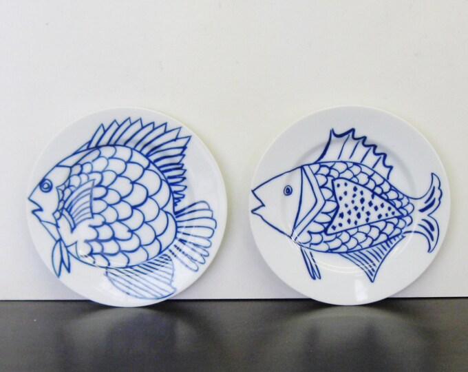 Fitz and Floyd Blue Fish Plates, in Glaze Blue Etsy