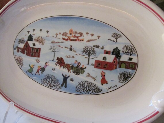 Villeroy Boch Naif Christmas Relish Dish Handled Tray Folk Art