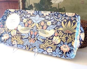 Morris & Co. for Pimpernel Melamine Serving Tray, "Strawberry Thief", Harrods, Blue Sandwich Tray