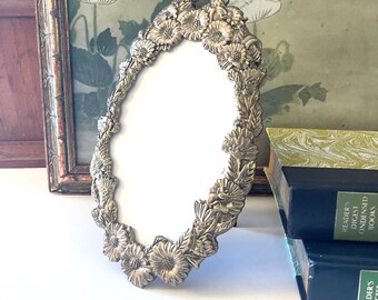 Vintage Cast Brass Floral Frame, Vanity Table Decor, Oval Frame, Grandmillennial Decor,