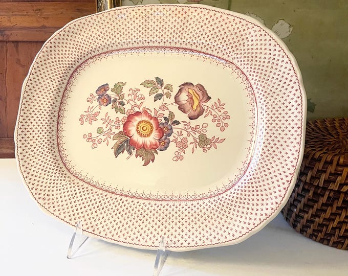 Featured listing image: Vintage England Franciscan “Paynsley” Ironstone Platter, Earthenware, Pink and Cottage Core Wall Gallery, 1980's Grandmillennial