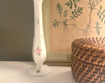 Vintage Westmoreland "Roses and Bows" Milk Glass Flower Vase, Paneled Floral