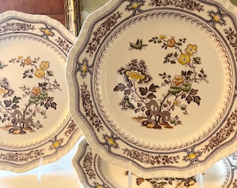 Six Vintage Mason's England "Manchu Brown" Dinner Plates, Chinoiserie Chic, English Country,  Thanksgiving China