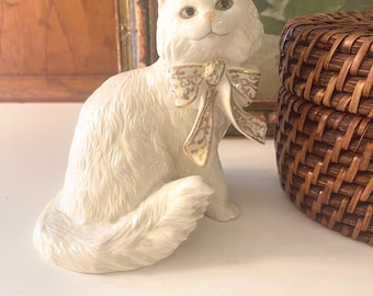 Vintage Lenox "Sitting Pretty" Cat Figurine, Gift For Cat Lover, Porcelain Kitten