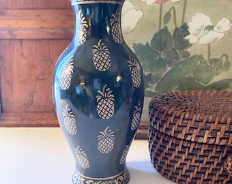 Vintage Pineapple Vase, Green and Gold , Andrea By Sadek, Housewarming Gift, Grandmillennial Decor