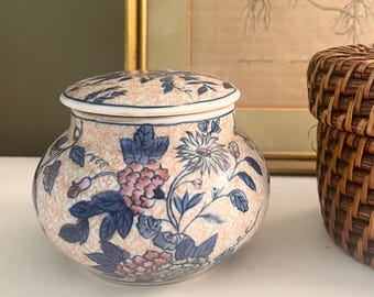 Vintage Chinoiserie Lidded Trinket Box, Decorative Ceramic Floral Ginger Jar