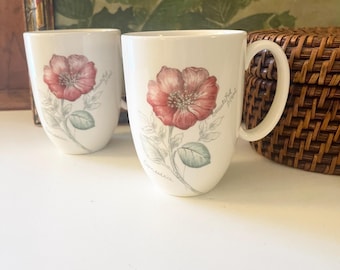 Lenox Pair of Vintage Mugs, Artist Sketchbook, Camellia Floral Mugs, Gift For Gardener, Mother's Day Gift
