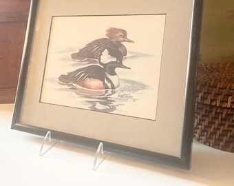 Vintage "Hooded Merganser" Birds, Framed Hand Signed Lithograph, Alice Taylor Artist, 164/1500, Farmhouse Chic, Father's Day Gift, 1984