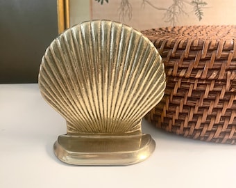 Vintage Brass Clam Shell Bookend, Nautical Decor, Palm Beach, Cottage Chic, Library Decor