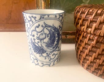 Vintage Phoenix Cup, Blue and White, Chinoiserie Chic, Grandmillennial, Hollywood Regency