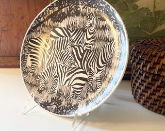 Vintage Animal Print Plate, Jungle Bungalow Decor, Zebra Black and White Design, Wall Gallery Decor, Boho Decor, Vandor Imports