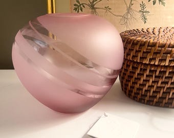 Vintage Fenton Artisan Hand Blown Vase, Art Deco Revival Glass Rose Bowl, Richard Delaney