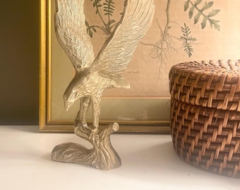 Vintage Brass Patriotic Eagle Mounted on Branch, Library Decor, Home Office