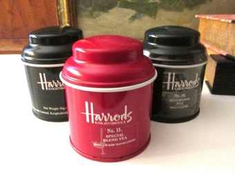 Vintage Trio of Harrods Knightbridge Tea Tins, London England, Harrods Limited London, Collectible Tin Box With Lid