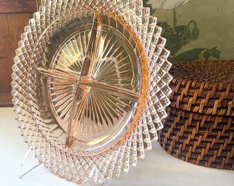 Vintage Pink Depression Glass Divided Serving Dish, Anchor Hocking, Miss America Pattern, Grandmillennial Tray