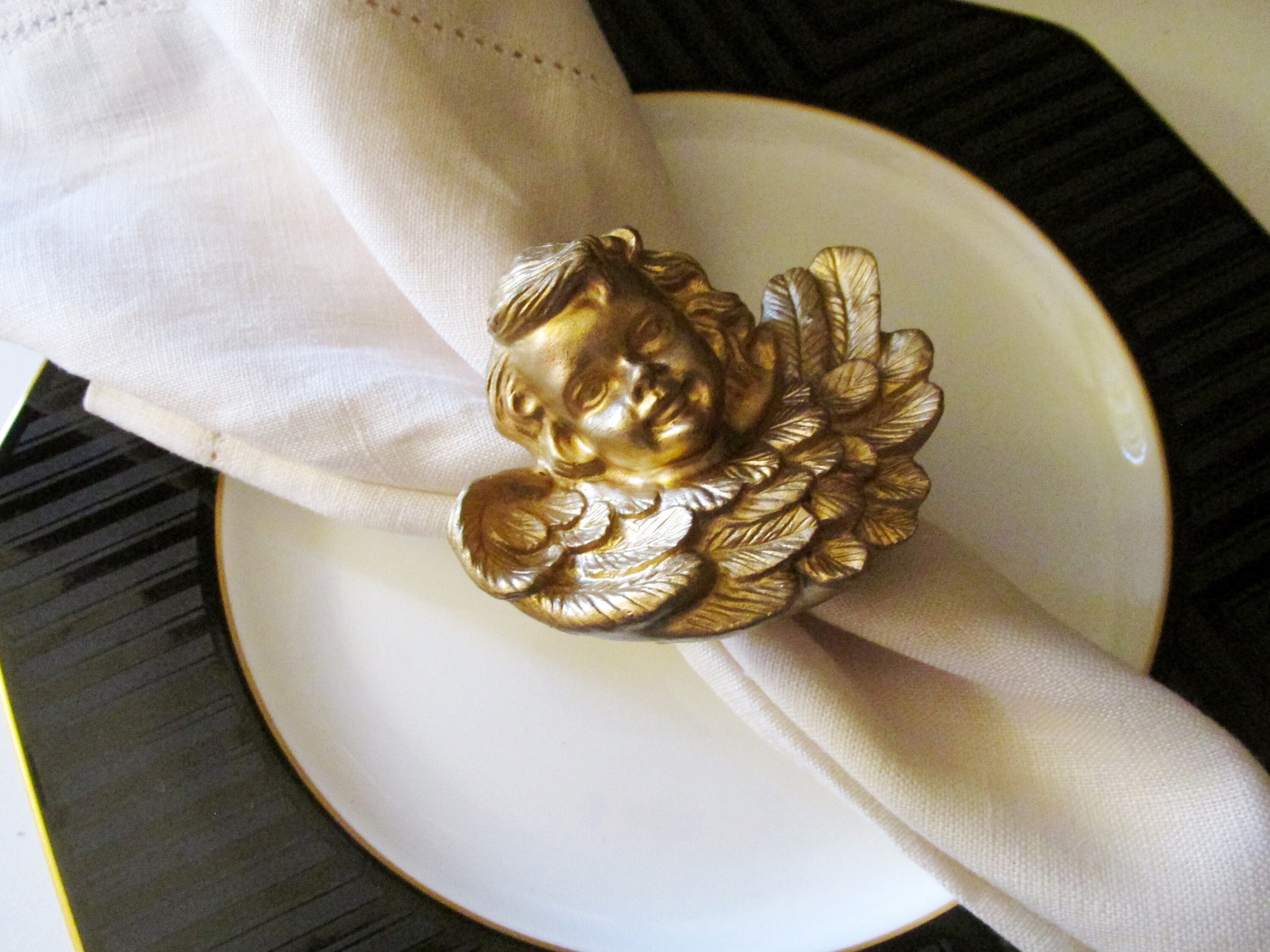 Vintage Brass Cherub Napkin Ring orders Holders Set of 9, Christmas Napkin Rings Gold Tone Angels, Table Top Decor