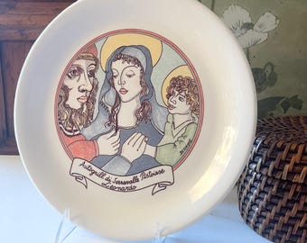 Vintage Italian Plate, Signed DeSimone, Religious Decor, Madonna and Child, Picasso Style