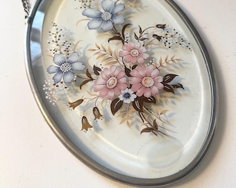 Vintage Lyford Decorative Oval Sun Catcher, Cottage Core Floral Applied Glass, Beveled Glass Light Catcher