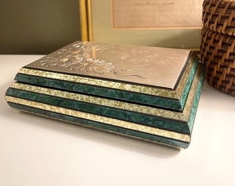 Vintage Ottaviani Italian Sterling Silver Floral Box, Wood Marble Finish