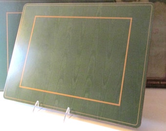 Pimpernel Set of Six Vintage Green Moire Placemats, Made in England, Elegant Dining